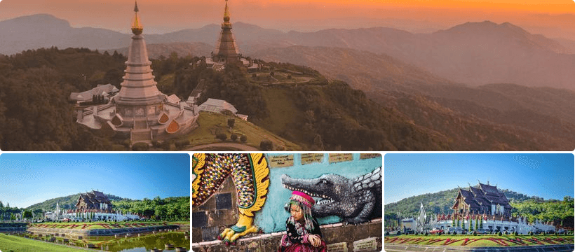 Chiang Mai area map infographic: Old City, Nimman, Night Bazaar, Doi Suthep and Elephant Country compared with transport routes and district highlights
