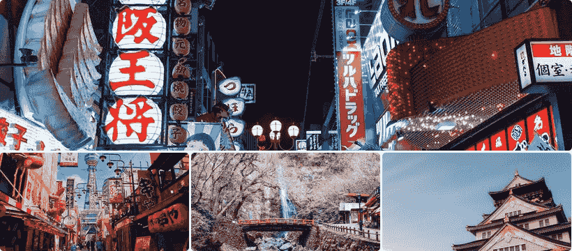 Osaka neighbourhood map infographic: Namba, Shinsaibashi, Dotonbori, Shinsekai, Umeda and Tennoji compared with subway lines and district highlights